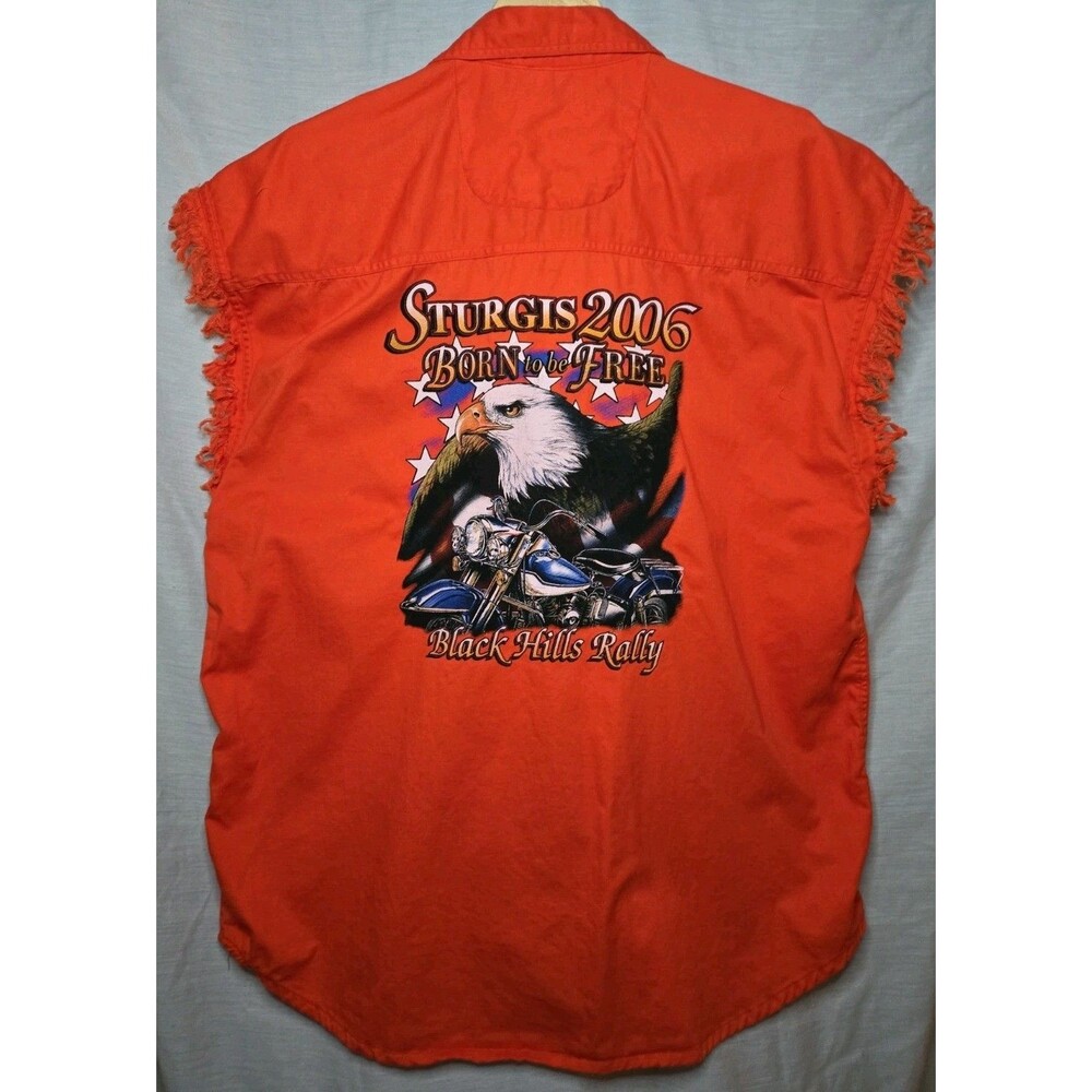Cotton Heritage Men's Lg Orange Sturgis Rally 06 Sleeveless Shirt Cotton Biker